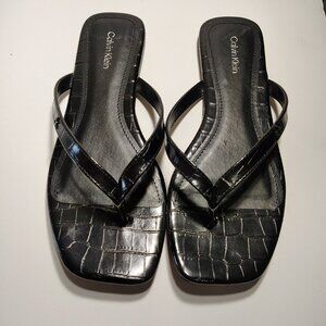 Calvin Klein Black Croc-Embossed Sandals